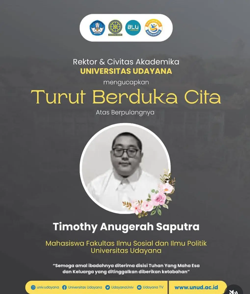 Timothy Anugerah, Mahasiswa Unud yang Ditemukan Tewas Usai Diduga Alami Bullying
