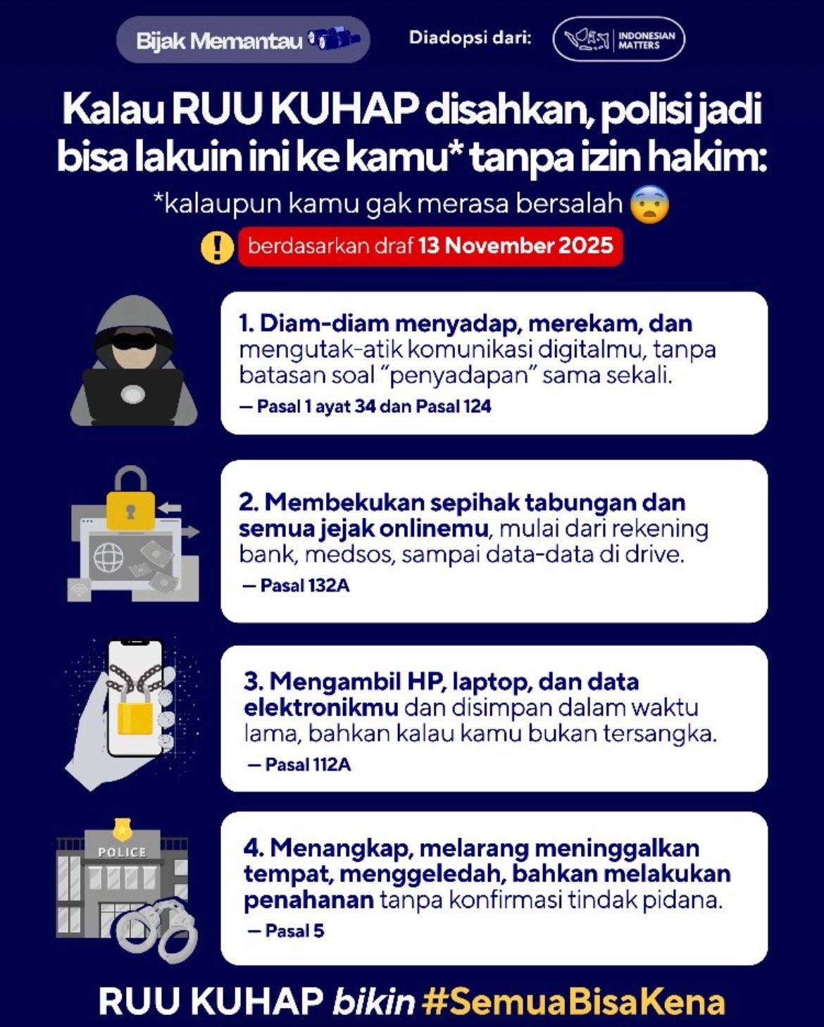 Netizen Beraksi! Poster ‘4 Poin Bahaya’ UU KUHAP Menyebar Cepat, DPR Sebut ‘Hoaks Masif’