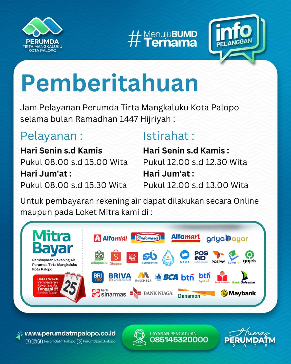 Simak Jadwal Pelayanan Perumda Tirta Mangkaluku Palopo Selama Ramadan