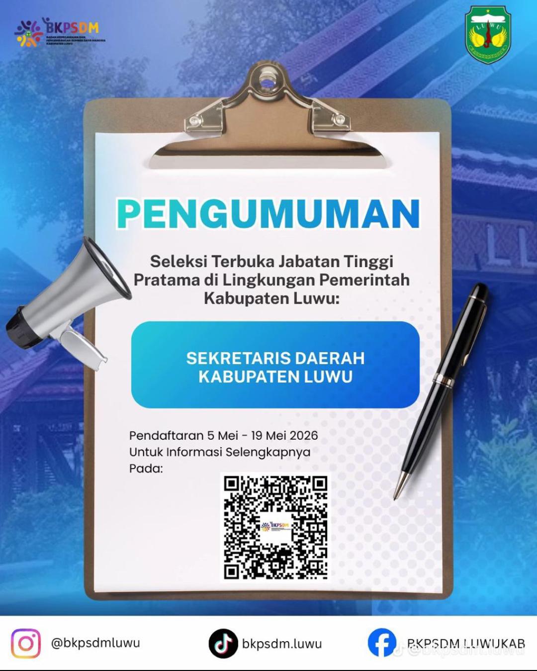 Pemkab Luwu Buka Seleksi Terbuka JPT Pratama untuk Posisi Sekda