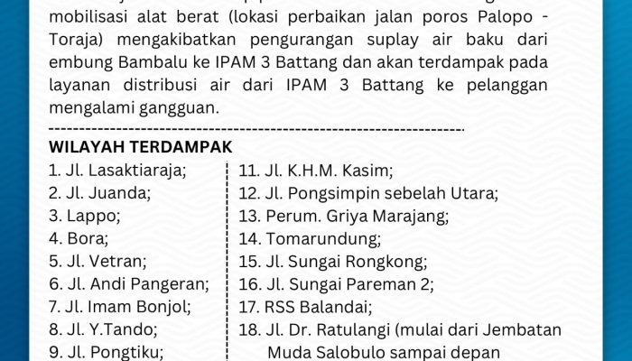 Kebocoran Pipa Baku Ganggu Distribusi Air di Sejumlah Wilayah Palopo